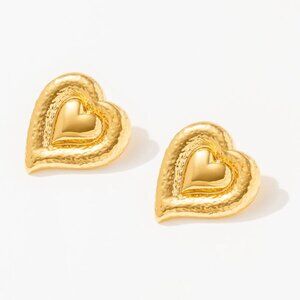 Frasier Sterling 14K Gold Plated Waterproof Statement Heart Stud Earrings